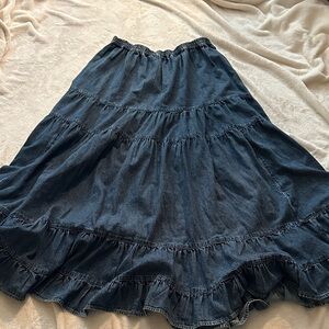 American Eagle Outfitters Dark Blue Ruffle Jean Skirt